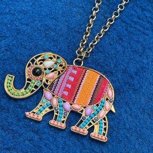 Long beaded colorful elephant necklace